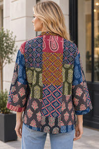 Handcrafted Patchwork Cotton Shirt, Colorful Printed Shirt, Bohemian Summer <b>Blouse</b> - Product Image 2