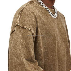 Camiseta desgastada vintage lavada con ácido de algodón pesado 100%, camiseta de calle con logotipo personalizado, camiseta de hip hop de gran tamaño para hombres - Product Image 1