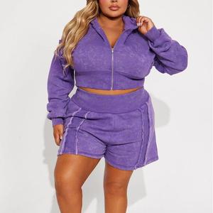 Conjunto de Sudadera con Capucha y Pantalones Cortos Vintage para Mujer, de la Mejor Calidad, Lavado, Liso, con Logotipo Personalizado, Colores y Tallas Disponibles, Ropa Casual Urbana - Product Image 1