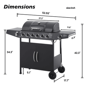 Parrilla de Gas Propano de 6 Quemadores con Quemador Lateral, 59000 BTU de Potencia, Parrilla de Acero Inoxidable con Rejillas Esmaltadas de Alto Rendimiento - Product Image 2