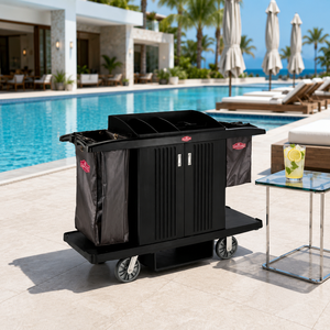 Chariot de ménage robuste en ABS pour hôtels, centres de villégiature, hôpitaux et services hôteliers, avec rangement - Product Image 4