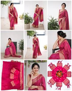 Elegante Sari de Algodón y Seda Magenta, Prenda Tradicional para Fiestas de Invierno, Sari Indio para Mujer, Colección Étnica de Lujo, Sin Arrugas - Product Image 5