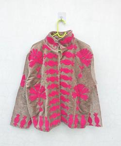 Women Brown Velvet Embroidered Suzani Jacket With Floral Pattern Full Sleeve <b>Stand</b> Collar Handmade Bohemian Women Autumn <b>Coat</b> - Product Image 1