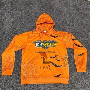 Sweat à capuche personnalisé de haute qualité, motif chauve-souris et toile d'araignée orange pour Halloween, en polyester, pour hommes et femmes - Product Image 4