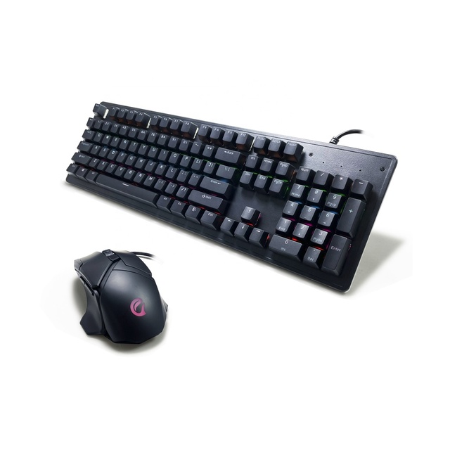 USB Wired Mechanical Gaming Keyboard Mouse Combo Kit LED Backlit 104 Keys Standard Brown Switch 12,400 DPI Programmable Buttons
