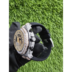 Montre ronde de luxe pour homme KG Square Jewels, style hip-hop, boîtier en alliage serti de pierres, bracelet en caoutchouc - Product Image 4