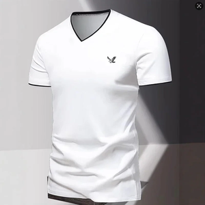 T-shirt décontracté pour homme, nouvelle collection été, luxe léger, couleur unie, col en V, manches courtes, polyvalent et fin - Product Image 2