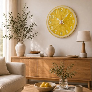 Horloge murale en bois à motif de tranches de citron, analogique, mécanique, silencieuse, pour balcon/cour, style moderne farmhouse, fonctionne à piles, facile à lire - Product Image 4