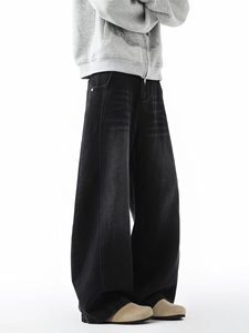 Pantalones vaqueros negros transpirables de cintura media para hombre, estilo americano, corte recto, holgados, estilo vintage, informales, para primavera y otoño - Product Image 2