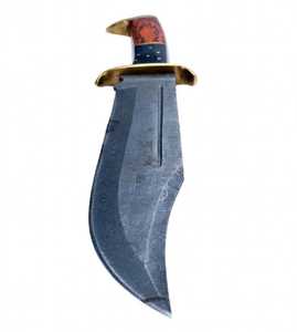 Couteau Bowie de survie d'extérieur à lame fixe en acier Damas à haute teneur en carbone, fait main, DIY, OEM, avec manche en bois dur bicolore et garde en laiton - Product Image 4