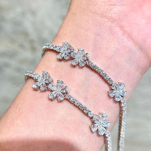 Luxury Flower Lab Diamond Tennis <b>Bracelet</b> 14K <b>Solid</b> Gold 10K Gold Plated Unisex Wedding Jewelry - Product Image 1