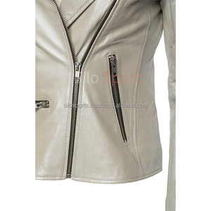 2025 OEM Premium Sheep Leather <b>Women's</b> Bomber <b>Jacket</b> Winter 100% High Quality Heated Fashion Design <b>Silver</b> Color Wholesale Price - Product Image 4