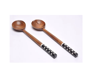 Natural Finisbing <b>Serving</b> <b>Spoon</b> & Fork Great Quality Natural Wood Fruit and Vegetable Salad Server With Metal Handle - Product Image 2