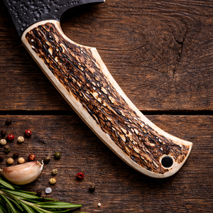 Cuchillo de chef Edge Master forjado a mano en acero al carbono con funda de cuero y mango de cuerno, para barbacoa, camping y cocina, OEM. - Product Image 4