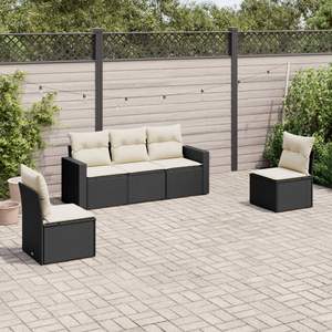 Conjunto de sofá de jardín de ratán negro con patas ajustables, muebles de exterior para jardín, estilo contemporáneo, 4 plazas - Product Image 1