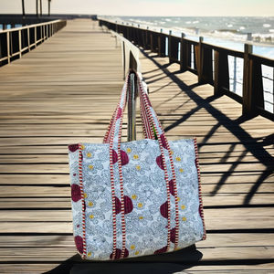 Sacs fourre-tout d'été en coton faits à la main, traditionnels indiens, de couleur unie, avec fermeture à glissière, pour l'automne/printemps, utilisation à la plage - Product Image 3