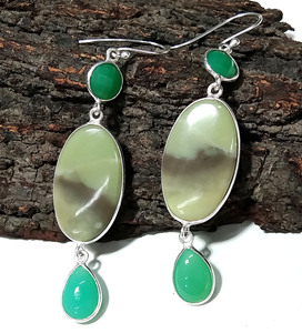 Natural Chrysoprase & Serpentine 925 Sterling Silver Bohemian Style Handmade Drop <b>Earrings</b> with Multi-Gemstone Design - Product Image 3