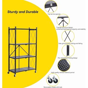 Carrito de Utilidad Plegable de Alta Resistencia con 4 Niveles y Ruedas para Cocina, Garaje, Sala de Estar, 1 Unidad - Product Image 5