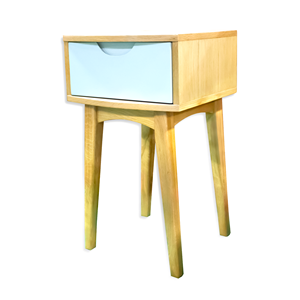 Table de chevet minimaliste traditionnelle à 1 tiroir en bois de pin Meubles de chambre à coucher en bois de caoutchouc Vietnam - Product Image 3
