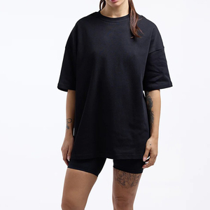Camiseta de punto transpirable de manga corta con cuello redondo para mujer, corte regular, color liso, estilo casual urbano, hombro caído, venta al por mayor - Product Image 3