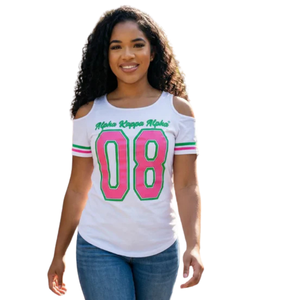 T-shirt décontracté pour femme en coton premium avec épaules dénudées et motifs graphiques imprimés - Product Image 5