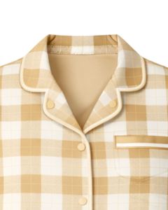 Custom Beige <b>Check</b> Women <b>Pajama</b> Set Long Sleeve Button Down Nightwear Soft Cotton Two Piece Sleepwear Comfortable Lounge Set - Product Image 5