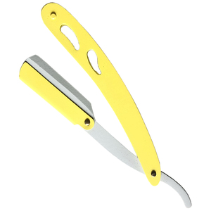 Navaja de Afeitar Plegable de Acero Inoxidable Amarilla con Borde Recto, Reutilizable, para Hombre, con Logotipo Personalizado OEM, MOQ Bajo, Venta al Por Mayor - Product Image 1