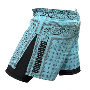 ชุดไฮบริด MMA สำหรับผู้ชาย สีน้ำเงินลายเพสลีย์ พิมพ์ลายโลโก้ด้านหน้า น้ำหนักเบา ทนทาน แห้งเร็ว ระบายอากาศได้ดี ทรงปกติ ยืดหยุ่นได้ 100% - Product Image 3