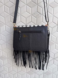 Women's Fringe Handbag Hand Tooled Carving Leather <b>Bag</b> Gypsy <b>Boho</b> Style Black White Checkered Pattern Western Multi Uses <b>Bag</b> - Product Image 3