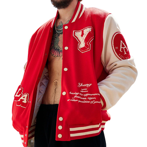 Wholesale Custom Embroidery Logo PU Sleeve Men's <b>Jacket</b> Casual College Baseball Fleece <b>Jacket</b> for Men Winter Wear - Product Image 1