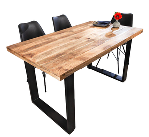 European Loft Style Iron & Wooden Solid Mango Wood <b>Square</b> Top U Shape Metal Leg Black & Natural Finish Home Kitchen Dining <b>Table</b> - Product Image 3