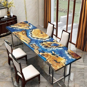 Table à manger rectangulaire en résine époxy artisanale de luxe, plateau en bois d'acacia moderne imperméable, utilisation en intérieur dans le salon - Product Image 6