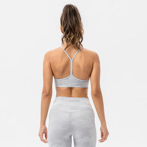 Soutien-gorge de sport sans coutures pour femme, dos nageur, col ras du cou, maintien moyen, pour yoga et fitness, couleur unie, respirant, séchage rapide, anti-transpiration - Product Image 2