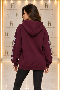 Sweat à capuche zippé surdimensionné en polaire pour femme, avec étoiles en strass et manches personnalisées en cristaux, style streetwear Y2K - Product Image 3