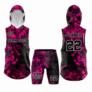 Conjunto Deportivo Personalizado Sublimado, Camiseta sin Mangas con Capucha y Pantalones Cortos de Compresión, Diseño con Salpicaduras de Pintura, Unisex, para Equipos Deportivos, 100% - Product Image 1