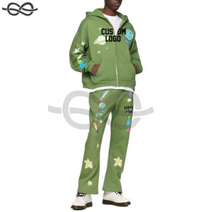 Conjunto Deportivo de Dos Piezas para Hombre, Estilo Patchwork Colorido, Sudadera con Capucha y Pantalones Jogger Acampanados, Diseño Moderno - Product Image 6