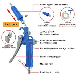 Pistolet à air comprimé en plastique POM avec entrée PT de 1/4 pouce, embout arqué, buse turbo coulissante brevetée et kit de support de rangement personnalisé - Product Image 3