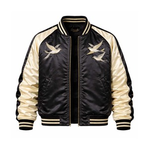 แจ็คเก็ตบอมเบอร์แบบกลับด้านได้ รุ่นพรีเมียม ขายส่ง สีเทอร์ควอยซ์ พร้อมลายปักดอกสวอลโลว์ สไตล์ฮาราจูกุ - Product Image 4