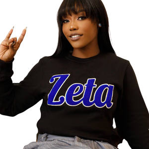 Sudadera Negra de Chenilla Zeta Phi Beta para Mujer, Sudadera Casual con Letras Griegas Bordadas de la Hermandad Zeta - Product Image 4