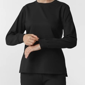 Blusa de Trabajo de Punto para Mujer, Manga Larga, Negra, Uniforme de Hospital, Diseño Personalizado, Servicio OEM - Product Image 1