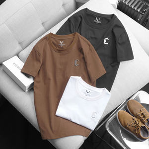 Lots de liquidation : T-shirt décontracté d'été pour homme en coton de haute qualité, manches courtes, couleur unie, col rond, en tissu tricoté vierge - Product Image 6