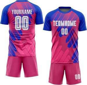 Custom Sublimated Soccer Jersey Set Adult Unisex <b>Pink</b> Blue Color Block Quick Dry Short Sleeve Football Uniform Team Name Printed - Product Image 1