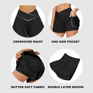 Shorts de sport athlétiques pour femmes, taille mi-haute, avec logo personnalisé, 2-en-1, respirants, coupe ajustée, pour le yoga, la course, l'entraînement, le golf et le tennis, motif papillon tendance - Product Image 3