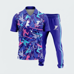 Ensemble d'uniformes de cricket personnalisés avec nom d'équipe imprimé par sublimation, 100 % polyester, unisexe, taille élastique, manches courtes, col rabattu - Product Image 2