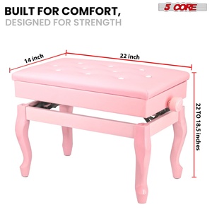 5 Core Piano Bench 3" Padded <b>Cushioned</b> <b>Stool</b> Wooden Heavy Duty Adjustable Musician Chair w Storage - Product Image 4