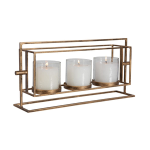 Luxury Antique Brass 3 Cup Metal Candle Holder Geometric Rotating Frame With <b>Clear</b> Glass Hurricanes For Elegant <b>Table</b> Decor - Product Image 2