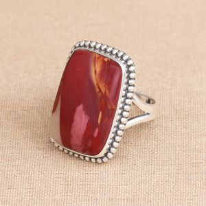 Mookaite Jasper 925 Sterling Silver Handmade Statement <b>Ring</b> Rose Gold Yellow Gold Plated Beaded Frame Vintage Designer Jewelry - Product Image 1