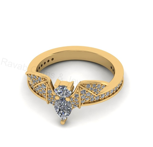 <b>Top</b> Selling 925 Sterling <b>Silver</b> Gold Plated Pear Oval Cubic Zirconia Accents Gemstone Bat Wing Design Band Ring Fine Jewelry - Product Image 1
