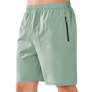 Men's Solid Green Quick Dry Bermuda Shorts <b>Elastic</b> Waist Zipper Pocket Casual Workout Running Shorts - Product Image 1