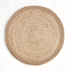Hot Selling Natural Best Seller Tresse Artisan Jute Coil <b>Round</b> <b>Placemats</b> with Taupe Border (Set of 8) Bedroom Floor Mat Area Rug - Product Image 2